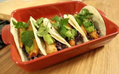 Fish Tacos with Avocado and Jalapeno Dressing