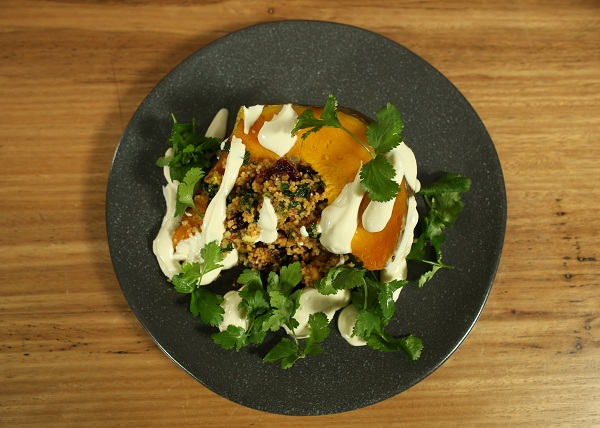 Spiced Stuffed Roast Pumpkin with Lemon Tahini Dressing