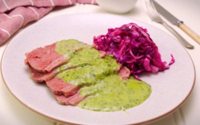 Corned Beef with Green Sauce and Pickled Cabage